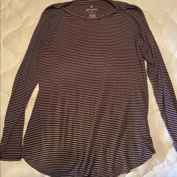 American Eagle Outfitters Tops - American eagle burgundy stripes long sleeve xl